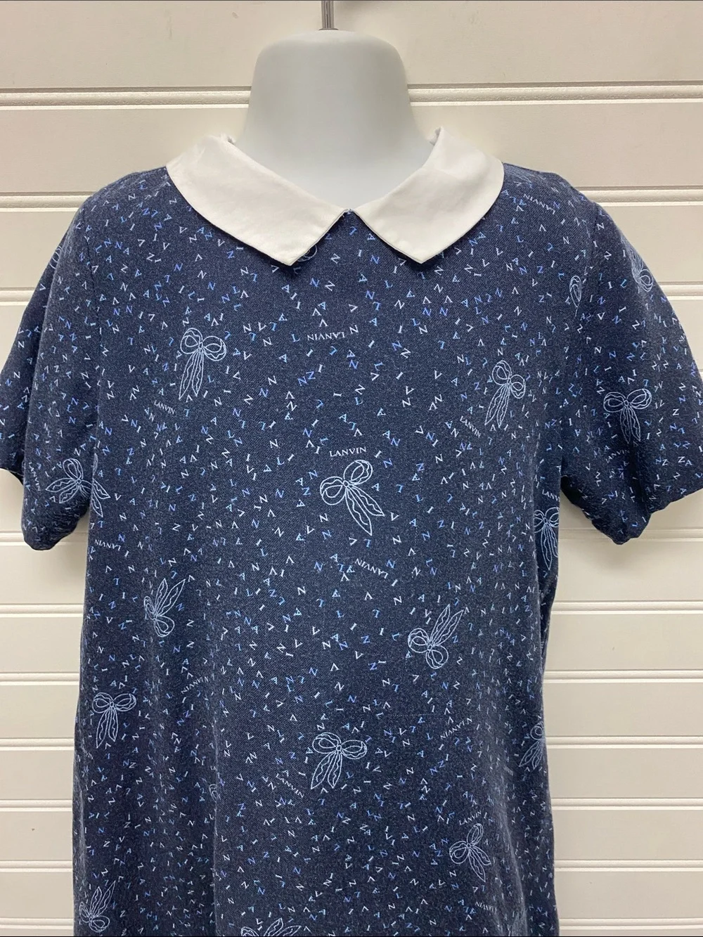 Lanvin Navy Blue Peter Pan Collar Logo Print Jersey Knit Shirt Dress Girls 8